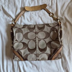 Y2k Coach Signature Canvas Shoulder Bag in Brown/Cream